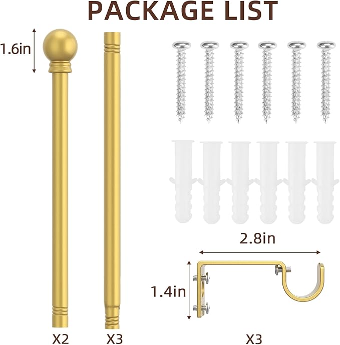 SMODBRODRE Curtain Rods for Window 32 to 78, Gold 5/8 inch Splicing Single Window Curtain Rod Set with Brackets