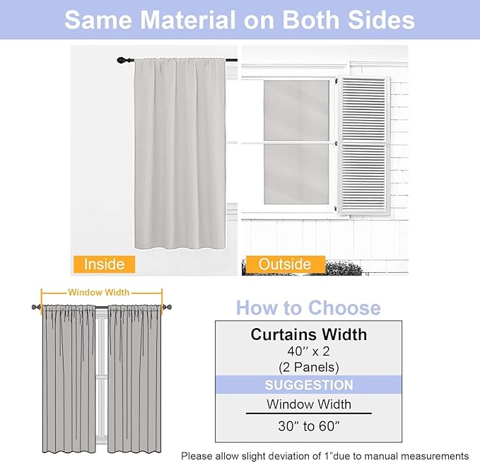 Simplebrand Ava Natural Short 24 Inches Blackout Curtain 2 Panels Set, Half Window Rod Pocket Privacy Curtain Tiers for Kitchen, Curtains Blackout for Bathroom Shades, W30 x L24 Inch, Natural