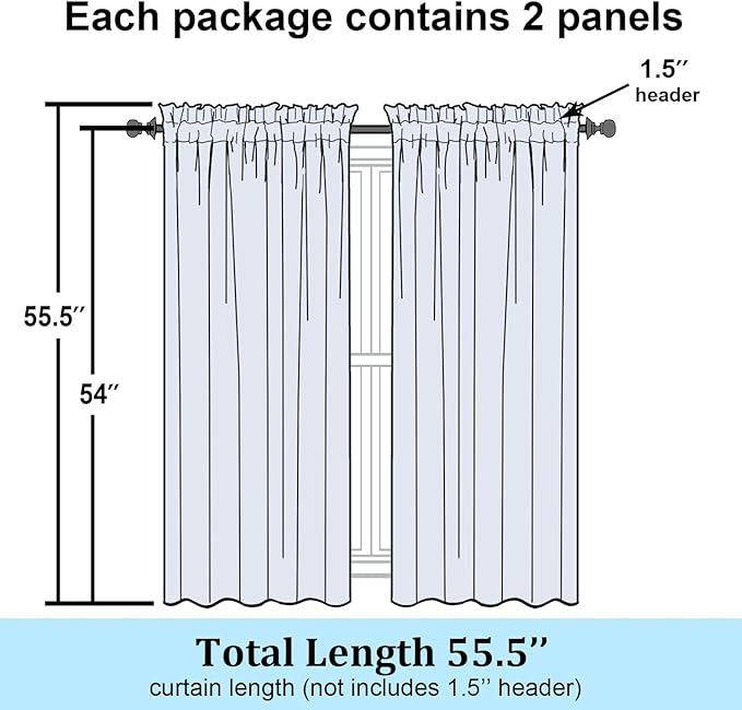 Simplebrand Rod Pocket Top Solid Voile Sheer Curtains for Bedroom, 54 Inch Length Drapes Set of 2, Lightweight and Light Filtering Elegant Curtains Panels Window Treatment, 42W×54L, Cream