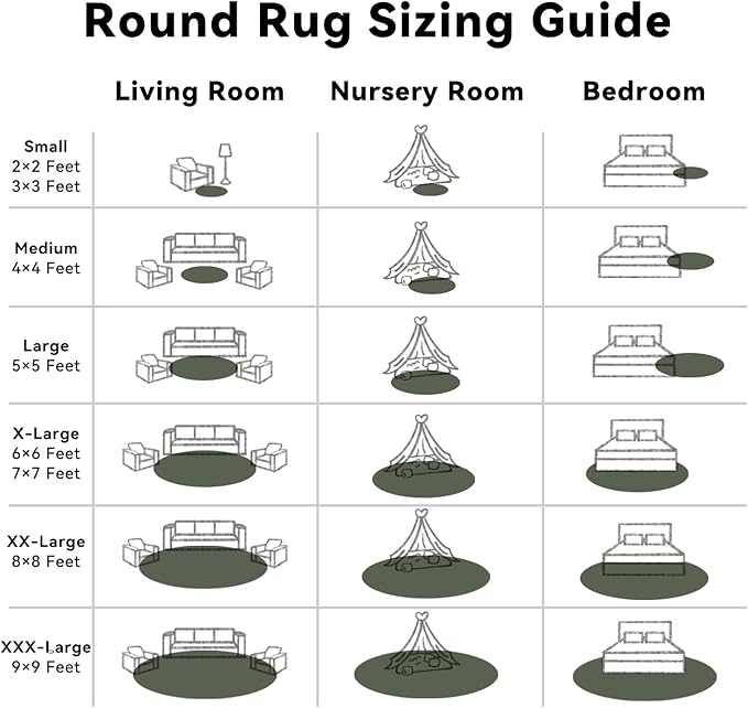 OLANLY Olive Green Round Rugs for Bedroom - Machine Washable, 8 ft Circle Area Rugs for Living Room, Soft and Fluffy Shaggy Carpet for Teen Girl and Boys, Nursery Rooms, Dorms, Home Decor Aesthetic