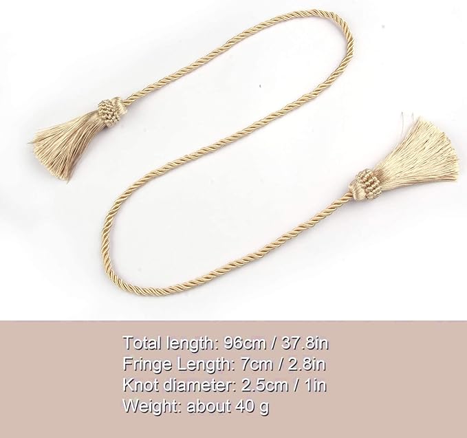 Fenghuangwu Curtain Tiebacks Handmade Decorative Curtain Holdbacks Rope with Tassel (Beige, 4 Pack)