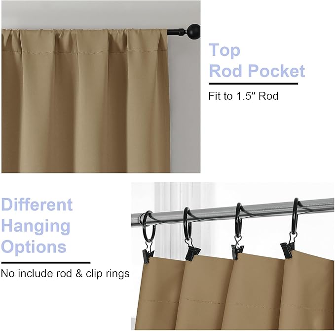Simplebrand Ava Taupe Blackout Curtains for Bedroom 96 Inches Long 2 Panels, Solid Thermal Insulated, Energy Saving Living Room Window Treatment Curtains Blackout Drapes, W40 x L96 Inch, Taupe