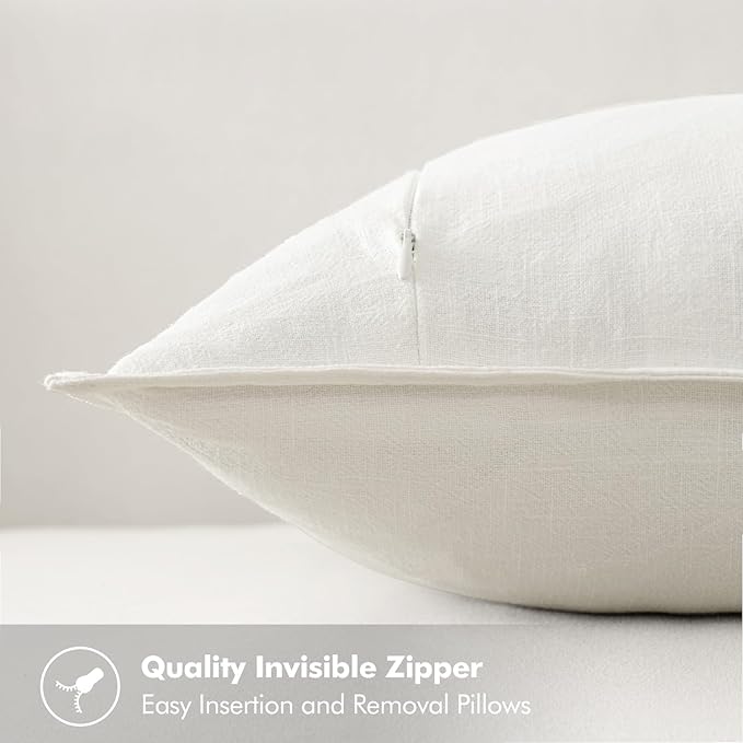 MIULEE Decorative Linen Euro Sham Pillow Covers 28x28 Inch Cream White Boho FarmhouseNeutral Couch Throw Pillows for Bed Pack of 2 Accent Modern Pillowcase Sofa Livingroom Home Decor