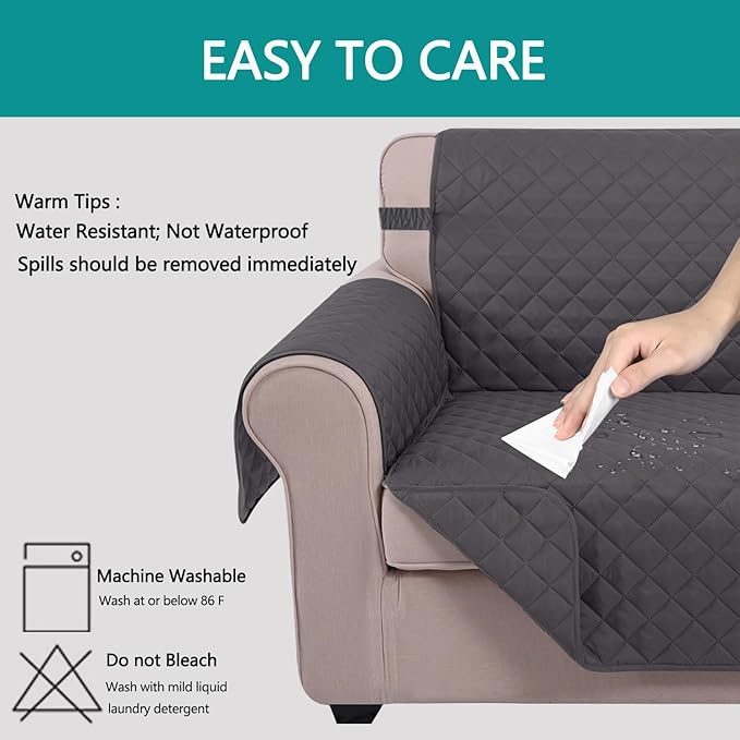 U-NICE HOME Recliner Chair Covers Reversible Chair Cover Pet Covers for Dogs with Elastic Straps Water Resistant Diamond Quilted (28''Recliner Oversized, Dark Grey/Dark Grey)