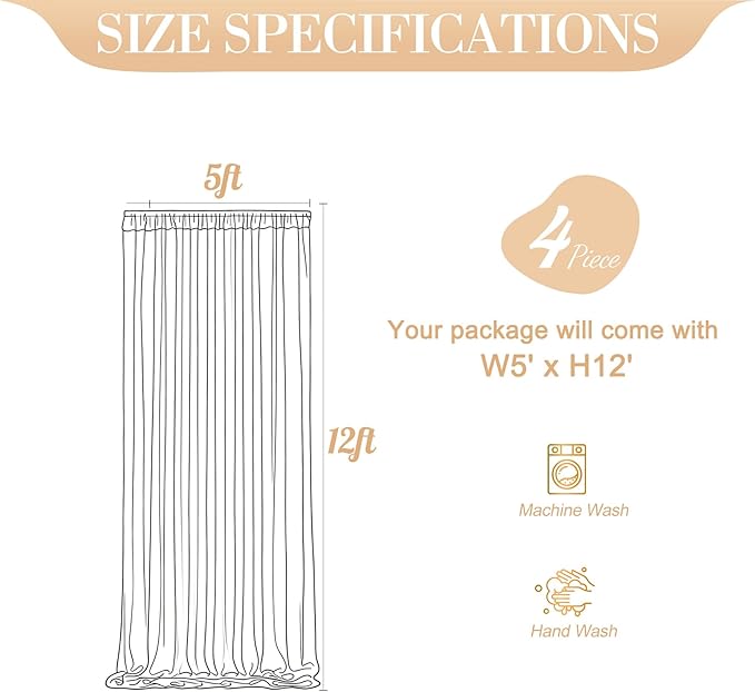 20ft x 12ft White Tulle Backdrop Curtain for Parties Sheer Fabric Backdrop Curtains for Wedding Baby Shower Bridal Shower Birthday Photo Backdrop Drapes Background Wall Decorations 4 Panels 5ft x 12ft