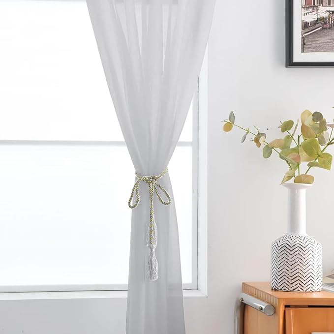SpaceDresser Basic Rod Pocket Sheer Voile Window Curtain Panels Silver Grey 1 Pair 2 Panels 52 Width 63 Inch Long for Kitchen Bedroom Children Living Room Yard（Silver Grey, 52W x 63L）