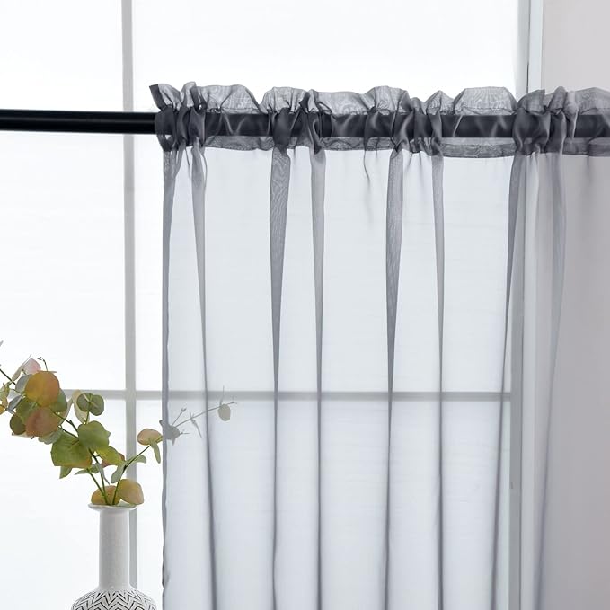 SpaceDresser Basic Rod Pocket Sheer Voile Window Curtain Panels White 1 Pair 2 Panels 70 Width 108 Inch Long for Kitchen Bedroom Children Living Room Yard(Grey,70 W x 108 L)