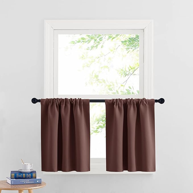 RYB HOME Cafe Blackout Curtains 24 inch Length, RV Curtains for Camper Windows, Mini Short Small Insulating Light UV Blocking Privacy Half Window Tiers, Width 29 by Length 24, Chocolate Brown, 2 Pcs