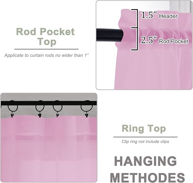 OWENIE Pink Sheer Curtains 120 Inches Long 2 Panels Set, Airy Lightweight Sheer Pink Curtains for Living Room Bedroom, Farmhouse Voile Filmy Rod Pocket Curtains Drapes, 2 Pcs, Each 59" Wx120 L Inch