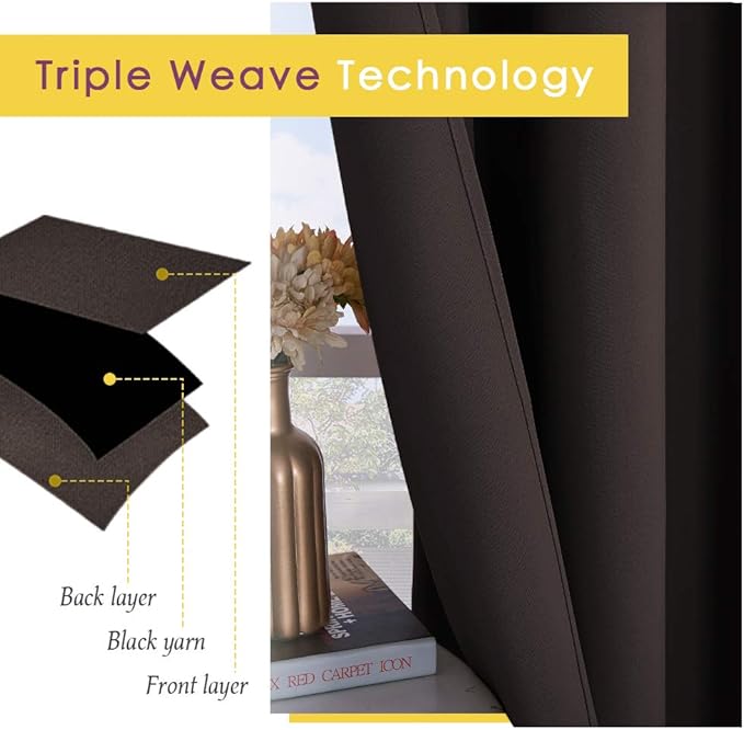 NICETOWN Blackout Curtain Panels for Bedroom, 2 Panels, W70 x L95-inch, Toffee Brown, Thermal Insulated Grommet Top Blackout Draperies and Drapes for Basement