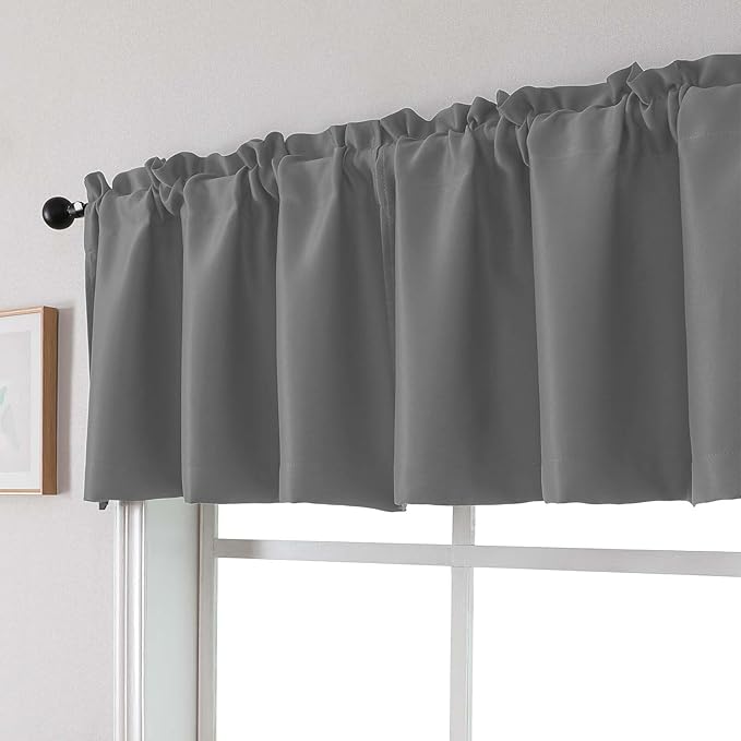 Chyhomenyc Light Grey Valances for Window, Room Darkening Short Curtains for Kitchen Bedroom Living Room, Rod Pocket Top Small Window Treatment Valance RV Bunk Panels, 40Wx14L, 2 Pieces