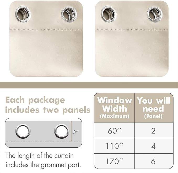 MIULEE Room Darkening Curtains Thermal Insulated Drapes Solid Window Treatment Set Grommet Top Light Blocking Blackout Curtain for Living Room/Bedroom 2 Panels 52 x 84 inch Length Ivory