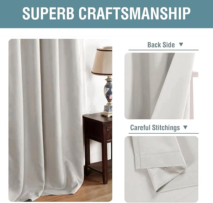 H.VERSAILTEX Blackout Curtain for Living Room Thermal Insulated Window Treatment Curtain 54 inch Length Energy Saving Solid Grommet Top Blackout Drape, One Panel, Stone, 52" W x 54" L