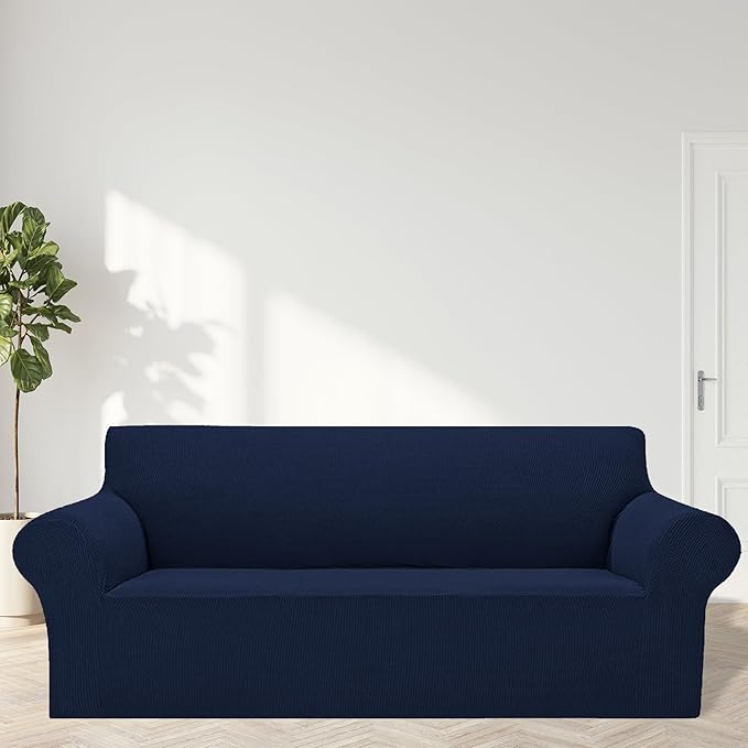 Cupuamon 2026 New Stretch Oversized Sofa Slipcovers Couch Sofa Cover for 4 Seater Furniture Protector Covers with Elastic Bottom Jacquard Fabric Small Checks for Pets, Kids - Navy