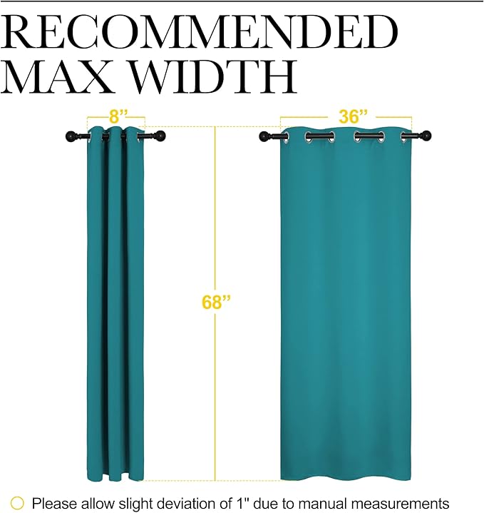 NICETOWN Room Darkening Curtains 68 inch Length 2 Panels, Thermal Insulated Grommet Blackout Curtains for Modern Casual Elegant Bedroom Kids Room Theme Decoration (Peacock Teal, 2 Pieces, W42)