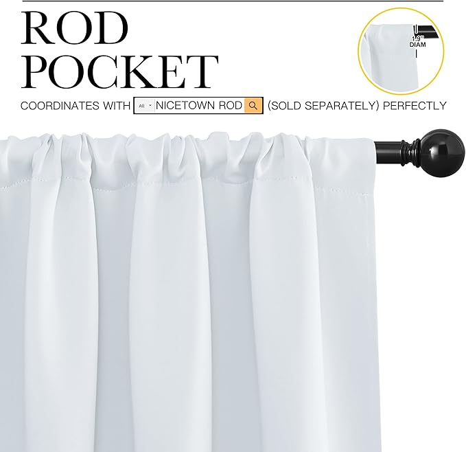 NICETOWN Bedroom Window Curtain Panels - Window Treatment Thermal Insulated Rod Pocket Room Darkening Curtains/Drapes for Patio Door (Greyish White, 2 Panels, 62 in x 63 in (W x L))