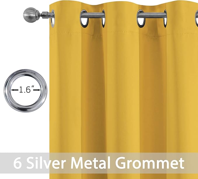 Yakamok Blackout Curtains Room Darkening Thermal Insulated Window Panels,Solid Grommet Top Drapes for Bedroom(38x84 Inch, Mustard Yellow, 2 Panels)