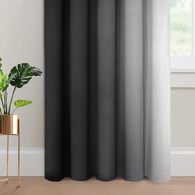 Yakamok Room Darkening Ombre Curtains 96 Inch Length, Black and Greyish White Thermal Insulated Gradient Color Curtains,Light Blocking Grommet Window Drapes for Bedroom,62 Inch Width,2 Panels