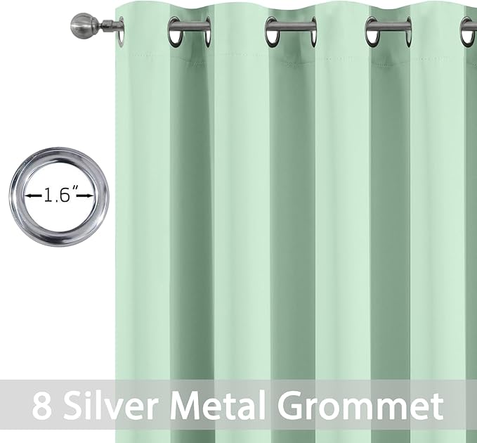 Yakamok Green Curtains 84 Inches Length Blackout Curtain for Bedroom-Light Sage Green Room Darkening Thermal Insulated Grommet Drapes Panels for Living Room, 52W x 84L, Light Sage, 2 Panels