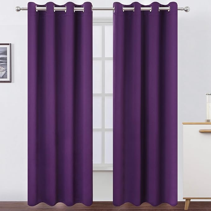 LEMOMO Blackout Curtains 52 x 90 Inch Long Purple Curtains Set of 2 Panels Room Darkening Curtains for Bedroom and Living Room