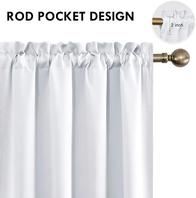 DWCN White Room Darkening Blackout Curtains - Thermal Insulated Privacy Energy Saving Window Curtain Drapes 52 x 63 inch Length, Set of 2 Bedroom Living Room Curtains