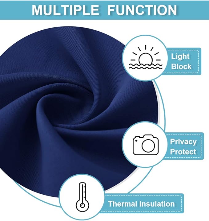 RYB HOME Blackout Cafe Curtains 30 inch Length, Short Light UV Heat Blocking Energy Saving Privacy Curtain Tiers for Basement Bathroom Kitchen Window, Width 29 by Length 30, Marine Blue, 2 Panels