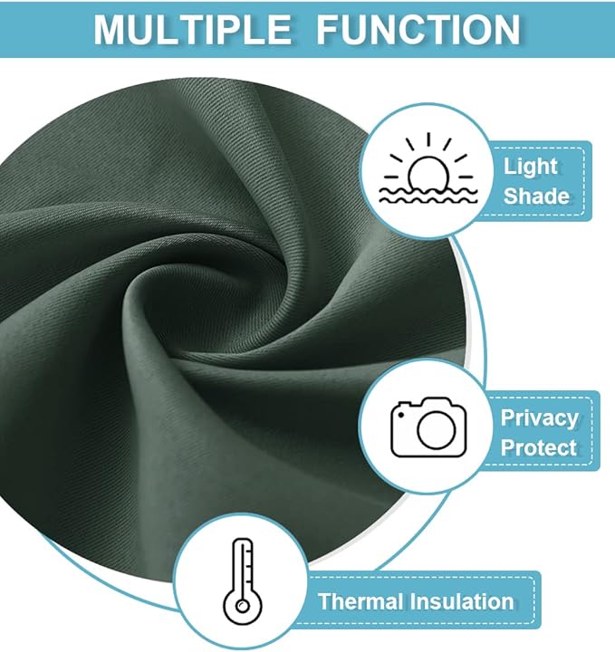 RYB HOME Blackout Curtains for Bedroom Living Room 72 inches Long, Thermal Insulated Privacy Rod Pocket Drapes for Nursery Office Home Theater, Width 42 by Length 72, Dark Green, 2 Panels