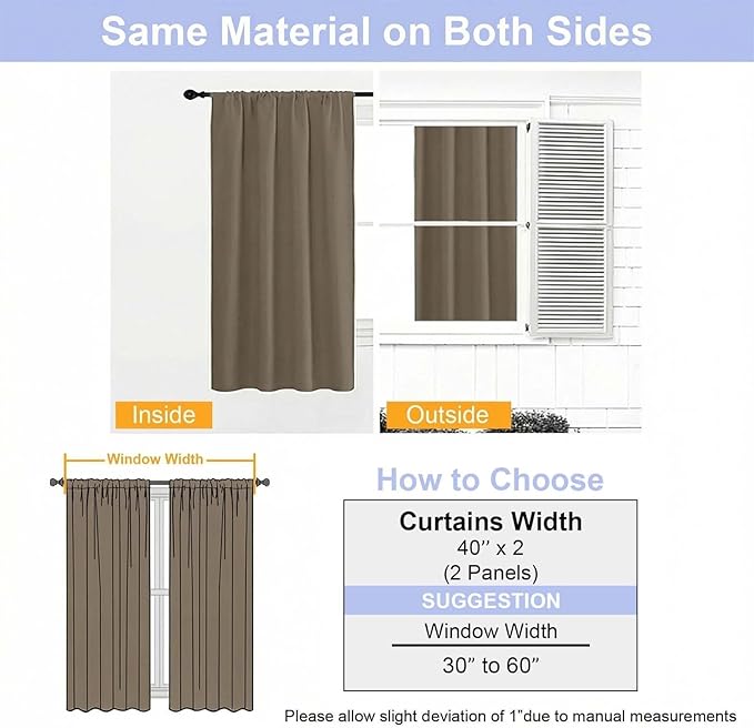 Simplebrand Ava Latte Short Blackout Curtains for Bedroom 45 Inches Long 2 Panels Set, Solid Thermal Insulated, Energy Saving Window Treatment Curtains Blackout Drapes, W40 x L45 Inch, Latte