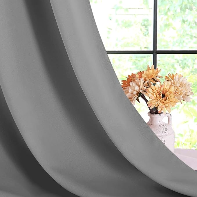 NICETOWN Bedroom Curtains Blackout Drapery Panels, Three Pass Microfiber Thermal Insulated Solid Ring Top Blackout Window Curtains/Drapes (Two Panels, 70 x 72 inches, Silver Grey)