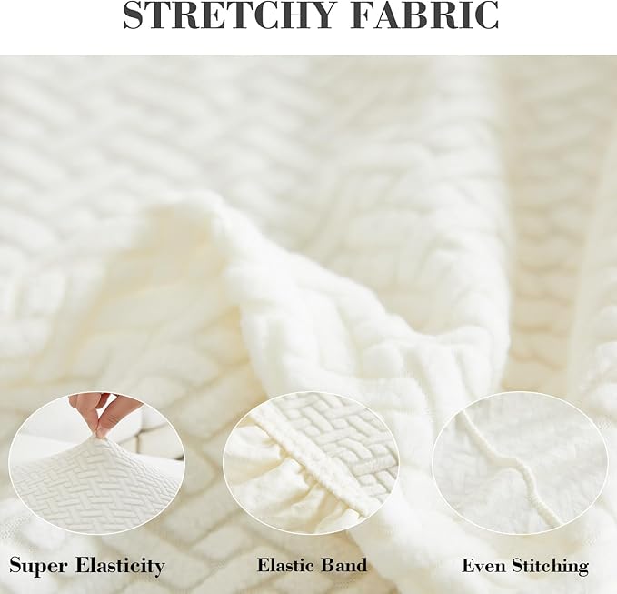 Sofa Covers Couch Covers for Sofa Pet Friendly Couch Cushion Covers Universal Sofa Covers Washable Stretch Slipcovers for Sectional Sofa (Texture Ivory White,Extra Large Single Seat Cover)