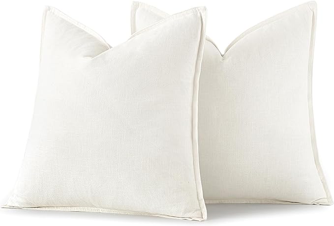MIULEE Decorative Linen Euro Sham Pillow Covers 22x22 Inch Cream White Boho Farmhouse Neutral Couch Throw Pillows for Bed Pack of 2 Accent Modern Pillowcase Sofa Livingroom Home Decor