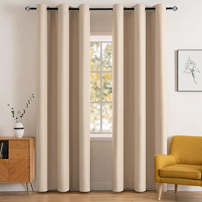 MIULEE 90" Long Room Darkening Curtains Thermal Insulated Drapes Solid Window Treatment Set Grommet Top Light Blocking Blackout Curtain for Living Room/Bedroom 2 Panels Beige