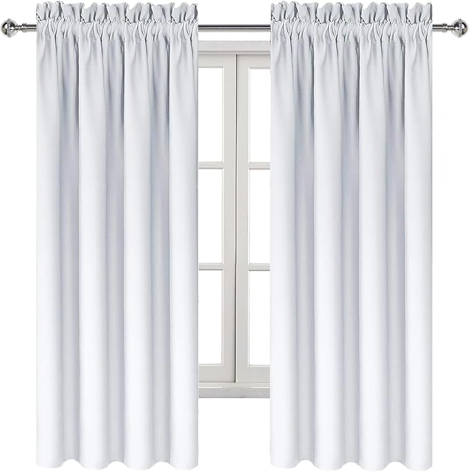 DWCN Greyish White Room Darkening Blackout Curtains - Rod Pocket Thermal Insulated Privacy Energy Saving Window Curtain Drapes 42x 72 inch Length, Set of 2 Bedroom Living Room Curtains