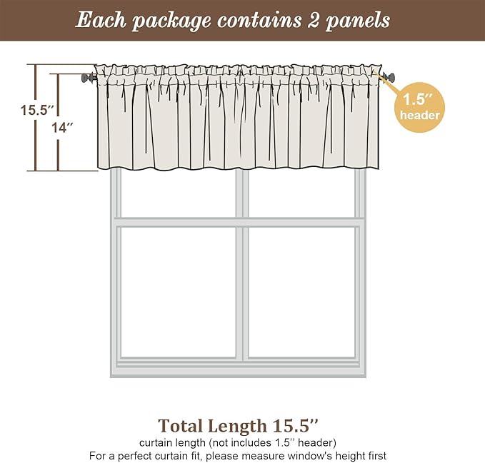 Chyhomenyc Sheer Valances for Windows, Light Filtering Small Window Curtains for Living Room Bathroom Cafe Laundry Basement, Modern Top Dual Rod Pocket Voile Curtain, 42Wx14L inches, Aqua, 2 Pieces