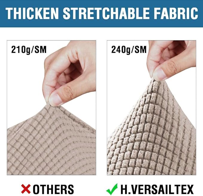 H.VERSAILTEX 3 Piece Stretch Sofa Covers for 2 Cushion Sofa Couch Covers for Living Room Furniture Cover (Base Cover Plus 2 Seat Cushion Covers) Thicker Jacquard Fabric(Large Sofa, Sand)