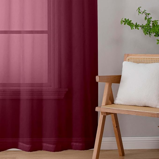 Burgundy Sheer Curtains 63 Inch Length 2 Panels Set for Living Room Bedroom, Airy Soft Light Filtering Sheer Dining Room Curtains, Modern Rod Pocket Drapes, Burgundy, Each 42" Wx63 L