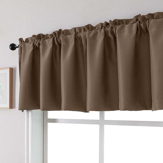 Chyhomenyc Brown Valances for Window, Room Darkening Short Curtains for Kitchen Bedroom Living Room, Rod Pocket Top Small Window Treatment Valance RV Bunk Panels, 40Wx14L, 2 Pieces