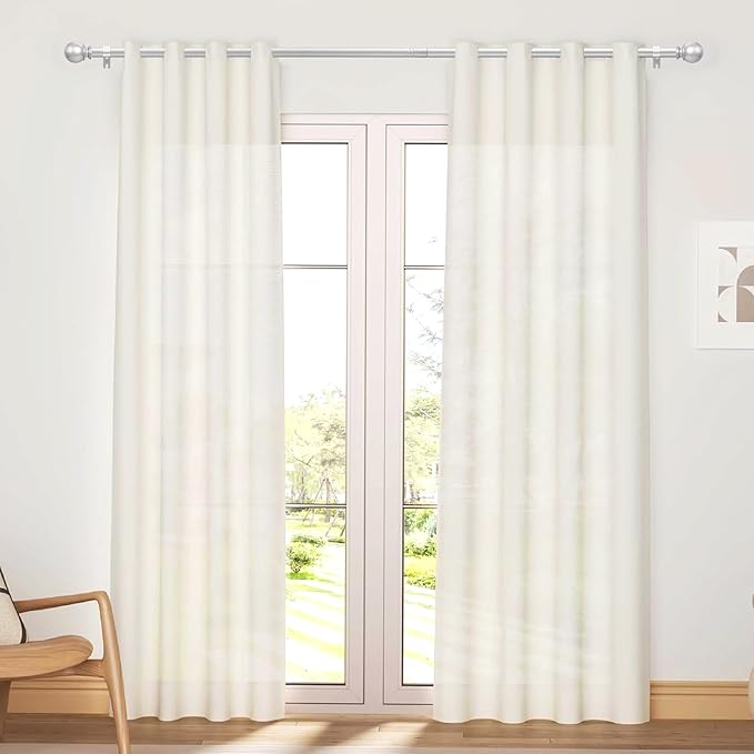 Silver Curtain Rod for Windows 66 to 120 Inch, 5/8 Inch Diameter Adjustable Curtain Rods With Brackets, Heavy Duty Easy to Install, Suitable for Bedrooms and Outdoor