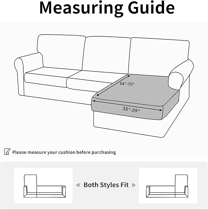 Easy-Going Stretch Sectional Couch Covers 1 Piece Chaise Lounge Slipcover L Shape Separate Cushion Couch Seat Chaise Cover for Both Left/Right Sectional Couch Gray