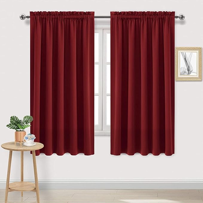 DWCN Burgundy Room Darkening Blackout Curtains - Thermal Insulated Privacy Energy Saving Window Curtain Drapes 38 x 63 inch Length, Set of 2 Bedroom Living Room Curtains