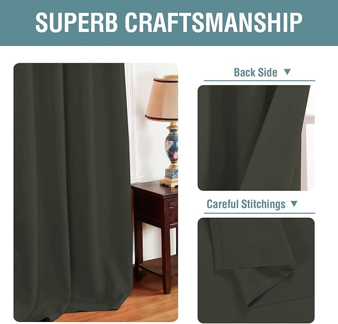 H.VERSAILTEX Blackout Curtain for Living Room Thermal Insulated Window Treatment Curtain Extra Long 108 inch Length Energy Saving Solid Grommet Top Blackout Drape, One Panel, Olive, 52" W x 108" L