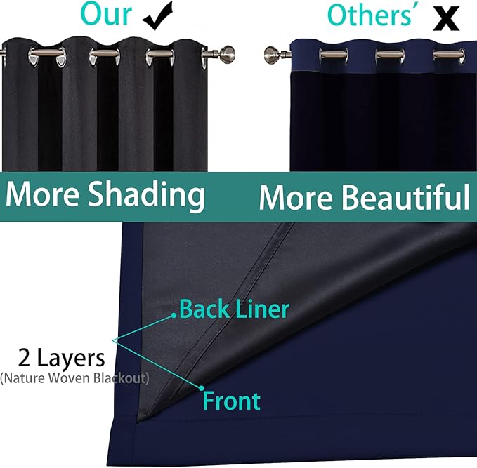 Yakamok 100% Blackout Extra Wide Thermal Insulated Curtains, Total Shade Patio Door Curtain, Full Light Shading Sliding Door Drape Room Divider for Living Room/Bedroom, Navy Blue, W100 x L108, 1 Panel