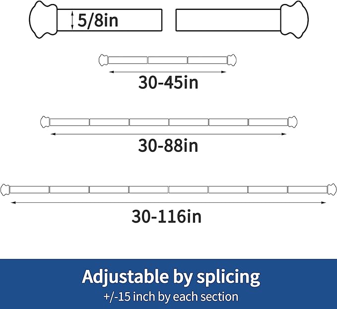 Curtain Rods 2 Pack 5/8 inch Black Curtain Rods for Windows 30 to 45 Inch with Brackets Easy to Install for Bedroom Living room Kitchen