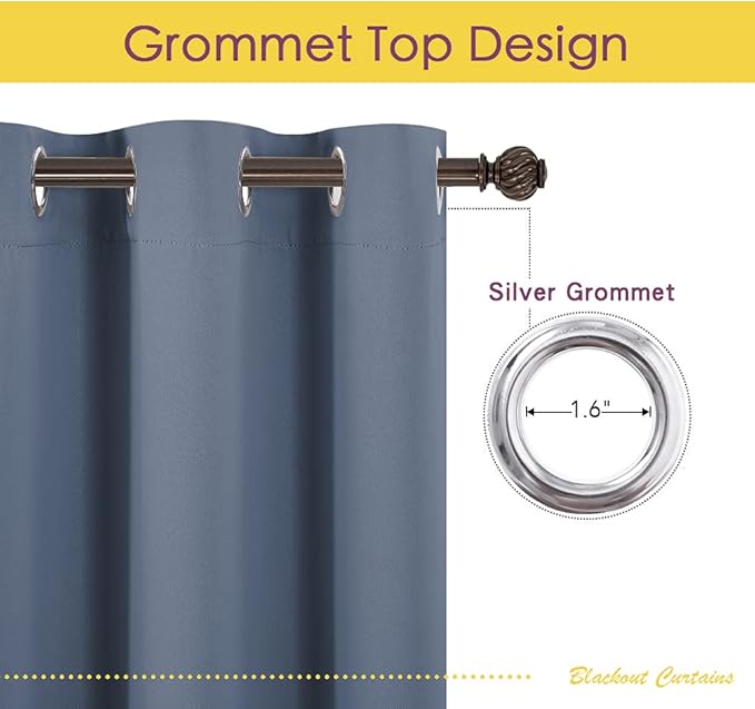 NICETOWN Blackout Draperies 60" W x 84" L Curtains for Kids Room, Window Treatment Thermal Insulated Solid Grommet Blackout Drape Panels for Bedroom (Stone Blue, Set of 2, 60 by 84 inches)