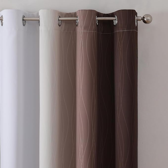 Estelar Textiler Brown and Greyish White Gradient Blackout Curtains for Sliding Door, Thermal Insulated Ombre Drapes, Full Light Blocking Energy Saving Curtains for Living Room,52Wx108L,2 Panels
