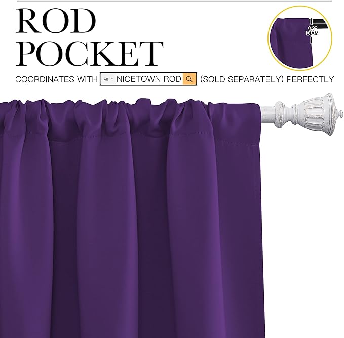 NICETOWN Kitchen Curtains, Short Blackout Curtains & Drapes, Home Decoration Window Treatment Cafe Curtain Panels with Rod Pocket (Royal Purple, 34-inch Wide x 54-inch Long, 2 Panels)