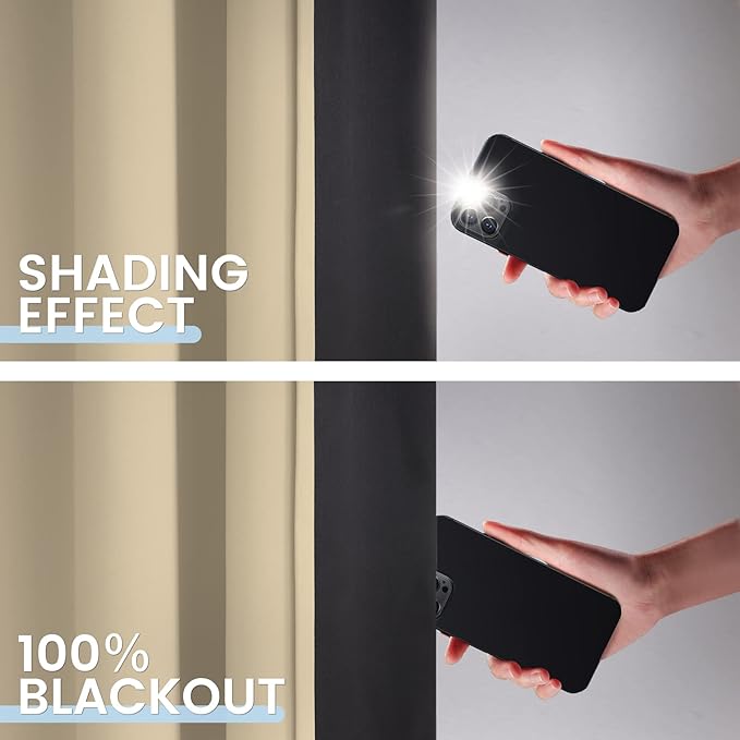 SimpleHome 100% Blackout Curtains for Bedroom,Thermal Insulated Beige Grommet Window Drapes Room Darkening Curtains for Living Room with Black Back,38 x 72 Inch,2 Panels