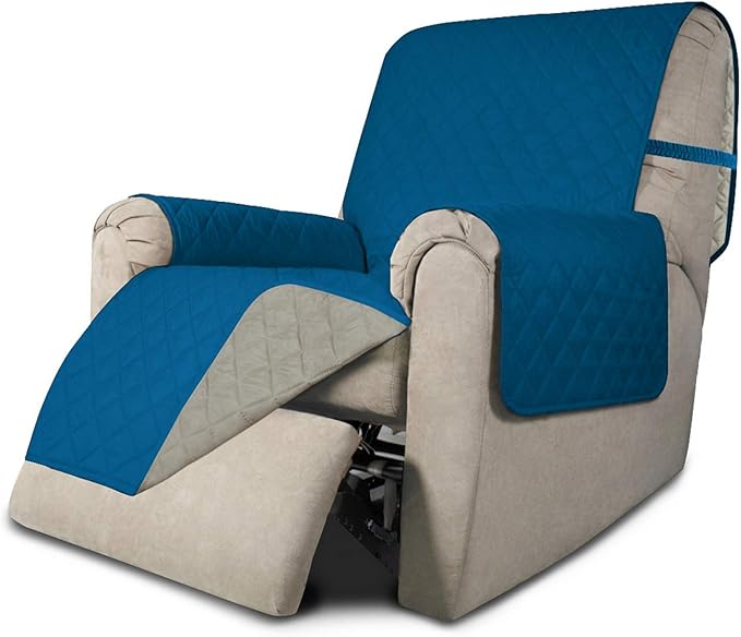Easy-Going Recliner Sofa Slipcover Reversible Sofa Cover Water Resistant Couch Cover Furniture Protector with Elastic Straps for Pets Kids Children Dog Cat (Recliner, Peacock Blue/Beige)