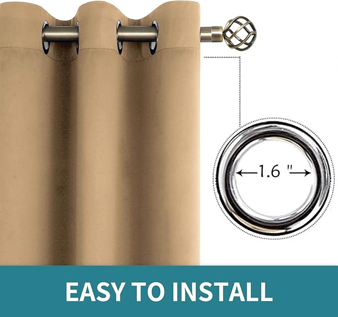 BGment Blackout Curtains for Bedroom - Grommet Thermal Insulated Room Darkening Curtains for Living Room, Set of 2 Panels (52 x 72 Inch, Khaki)