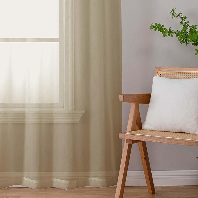 Sheer Taupe Curtains for Bedroom Living Room 63 Inch Length 2 Panels, Airy Soft Light Filtering Sheer Dining Room Curtains, Modern Rod Pocket Drapes, Taupe, Each 42" Wx63 L Inches